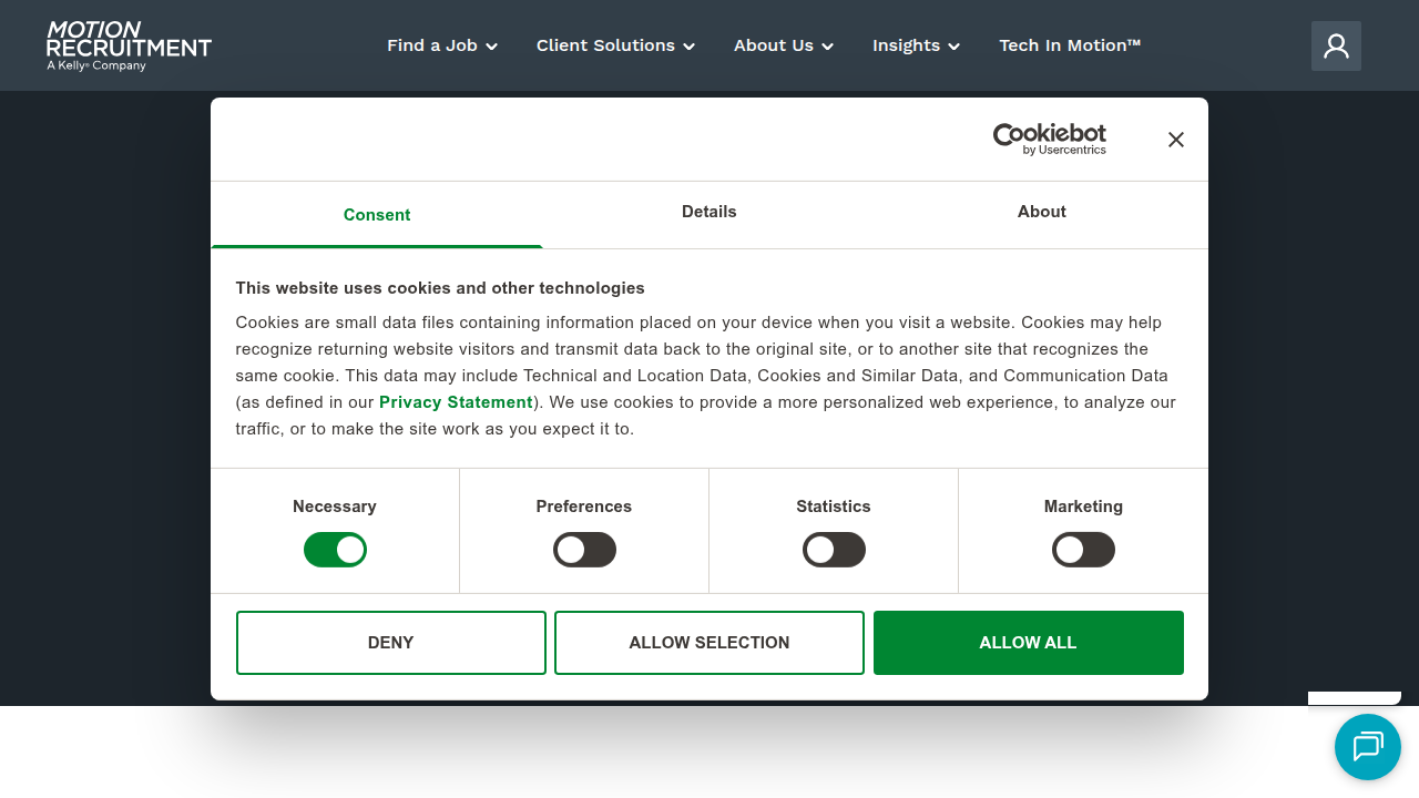 A screenshot of the Motion Recruitment homepage, a resource for IT salary guides and job market trends.