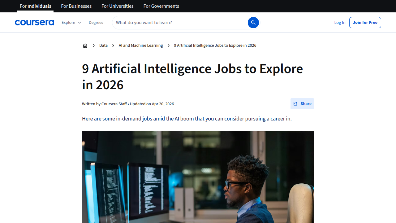 Coursera's guide offers insights into top artificial intelligence jobs and career paths for 2026.