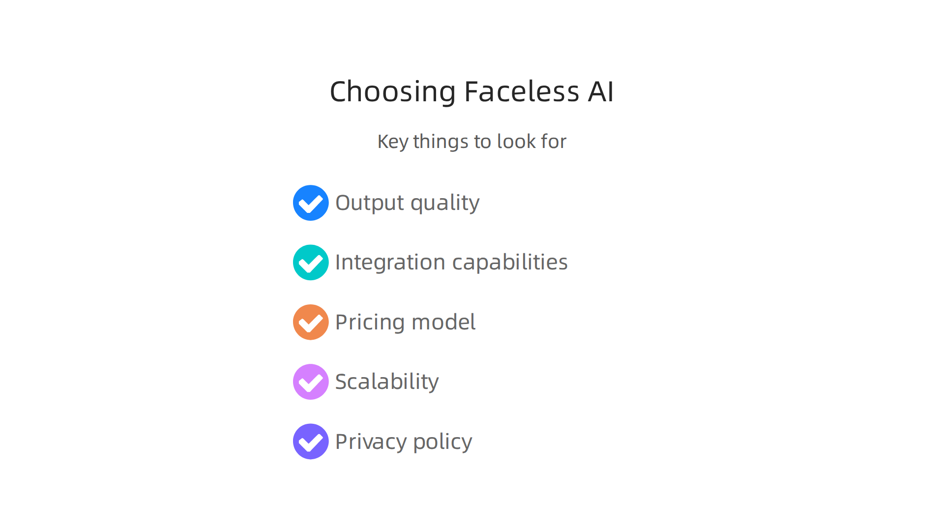 Key considerations for selecting the most suitable faceless AI tool for your content creation workflow.