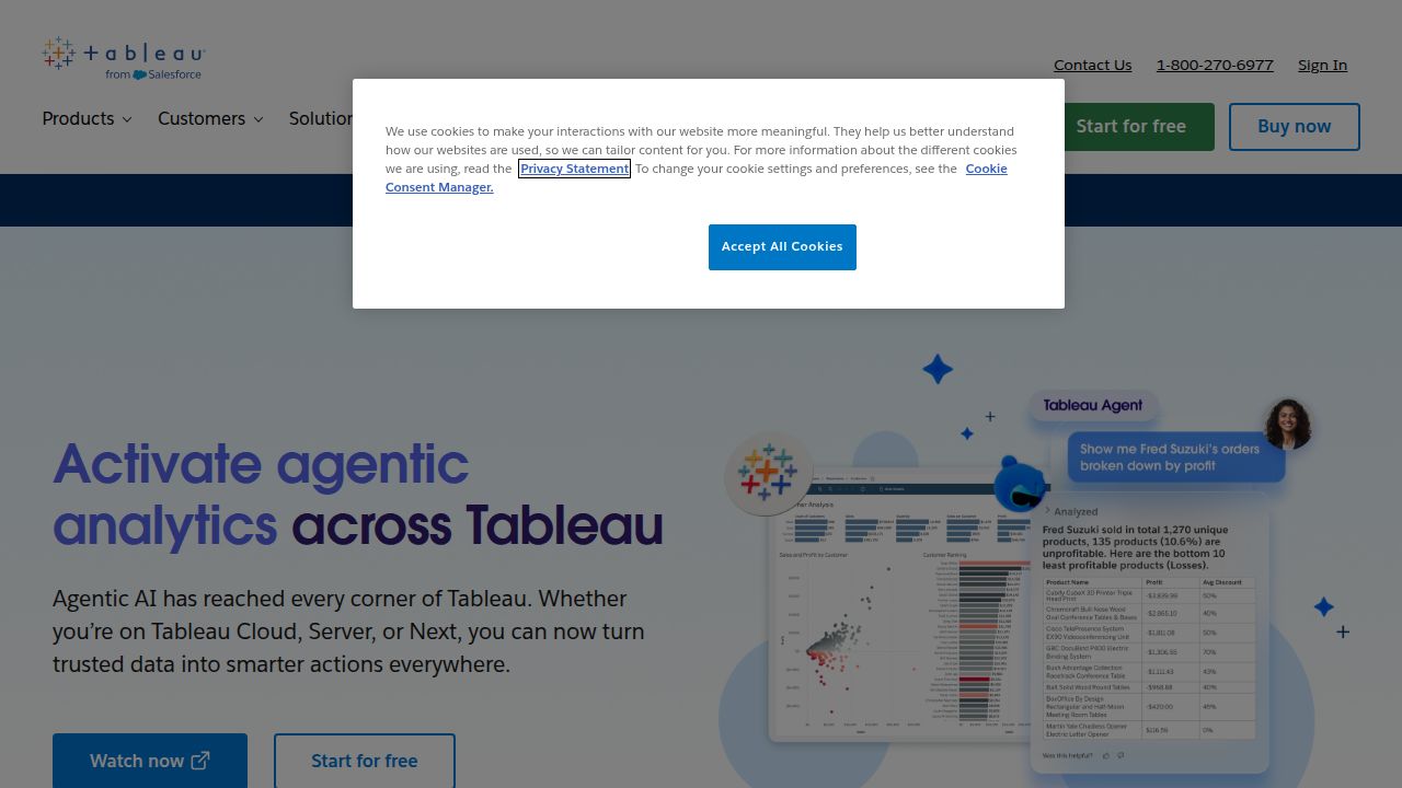 The homepage for Tableau, a leading visual analytics platform for data exploration and reporting.