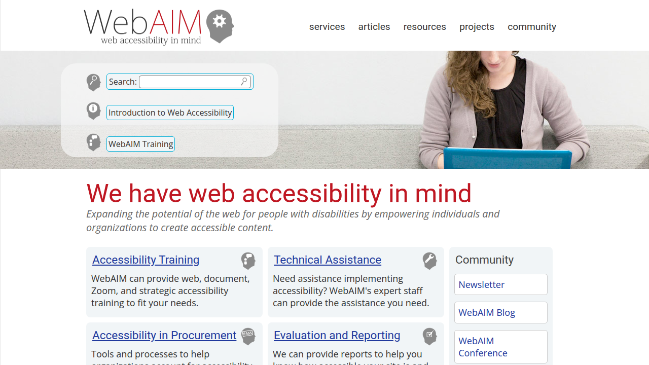 Learn about web accessibility best practices and compliance standards from WebAIM.