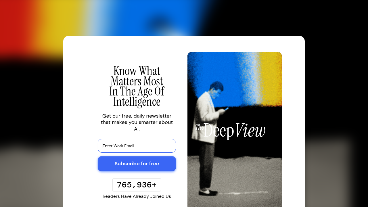 The Deep View newsletter signup page, offering daily insights into AI advancements.