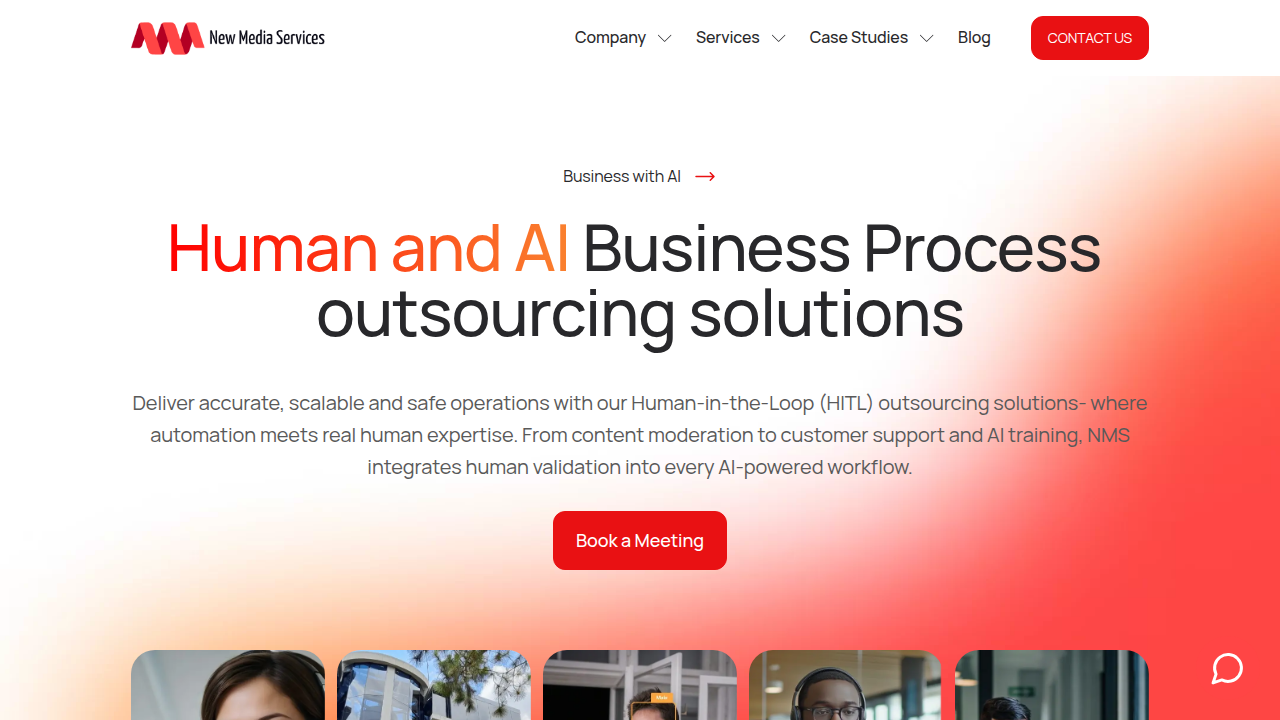 New Media Services website, a resource for building reliable AI systems through quality data annotation.