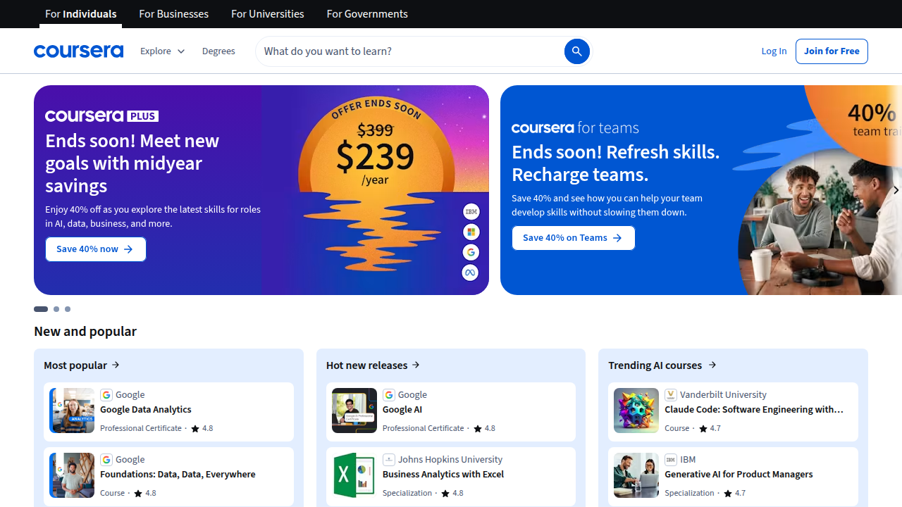 Coursera is the leading online learning platform hosting the Google Data Analytics Professional Certificate and many other online degrees.
