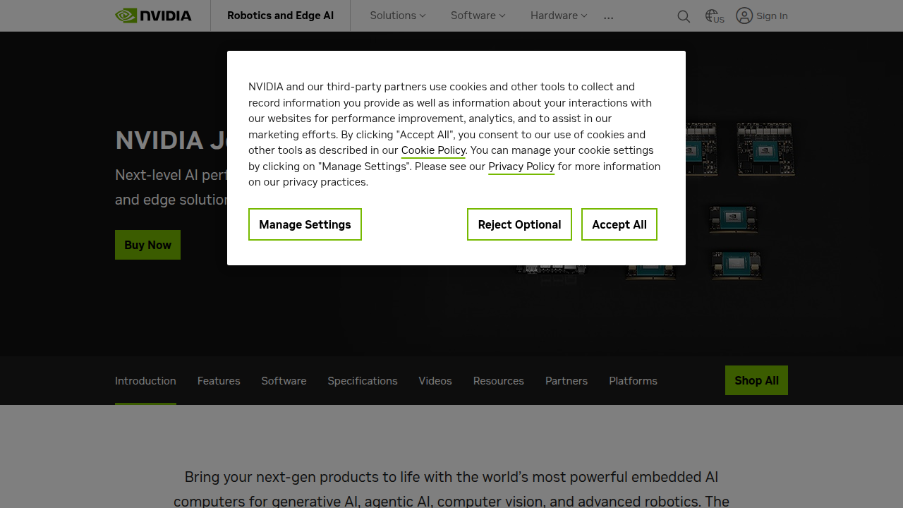 A screenshot of the NVIDIA Jetson AGX Orin product page, showcasing a leading edge AI chip for autonomous machines.