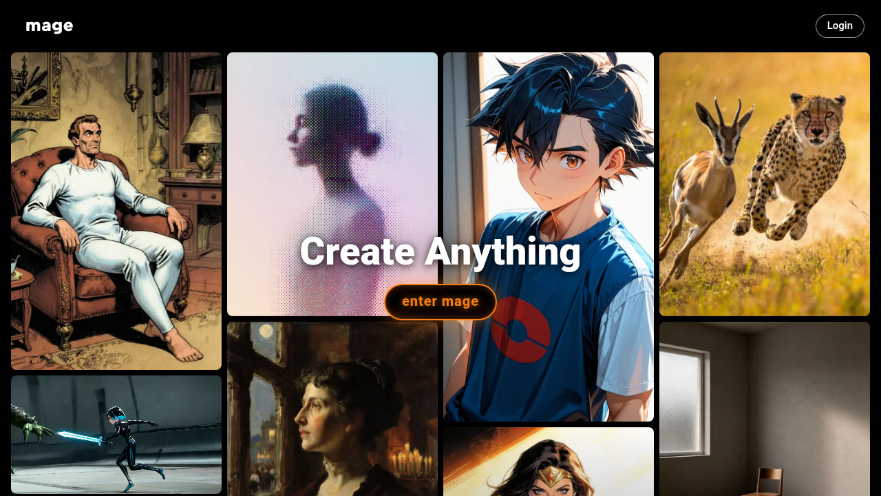 Homepage of Mage.space, an uncensored AI image generator known for offering a variety of diverse models.