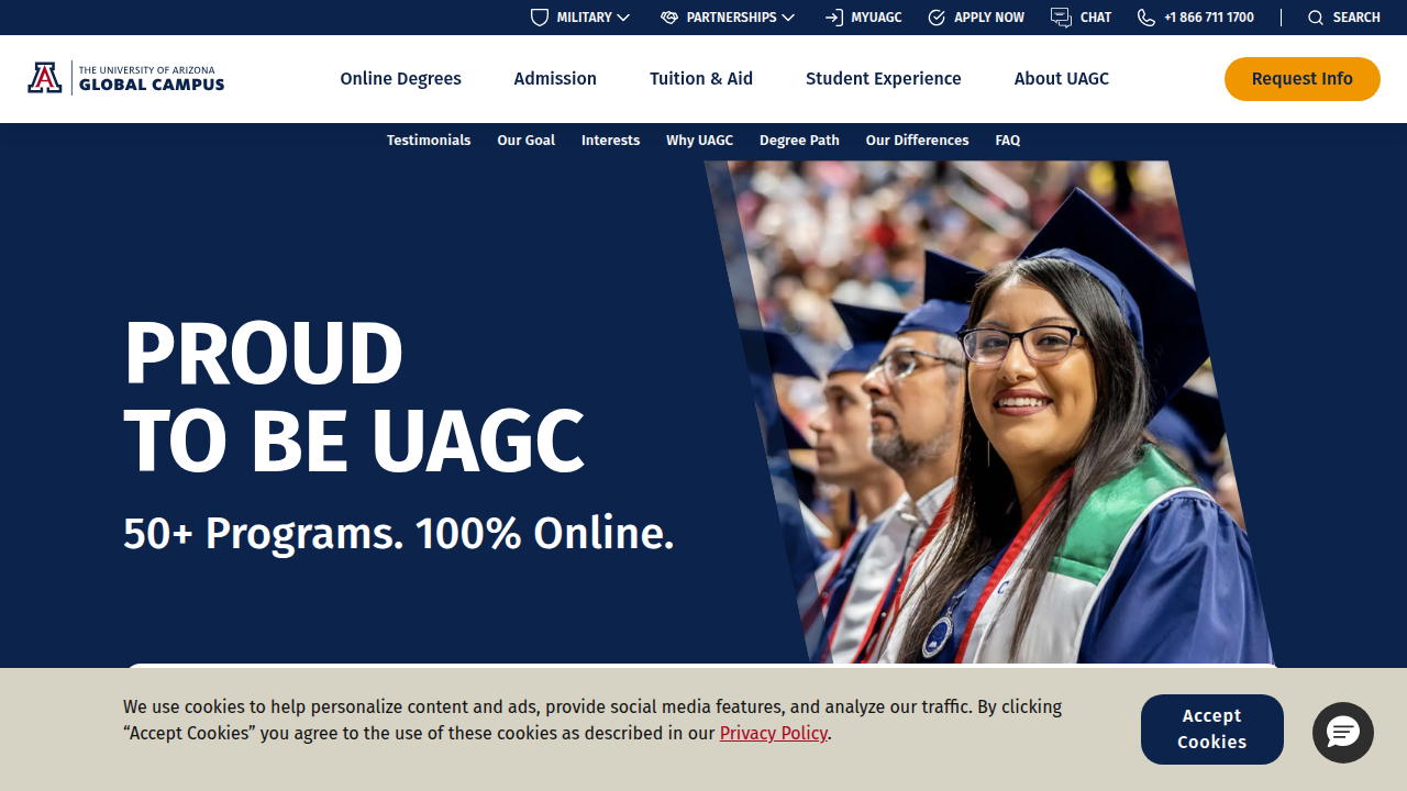 Screenshot of the University of Arizona Global Campus homepage, a resource for professional skill development.