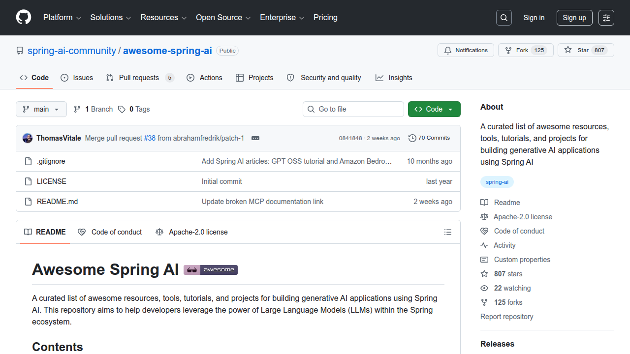 The Awesome Spring AI GitHub repository, a valuable resource for community-contributed examples and tools.