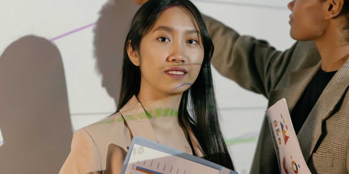 A professional confidently presenting a project solution, demonstrating practical AI skills gained through hands-on experience.