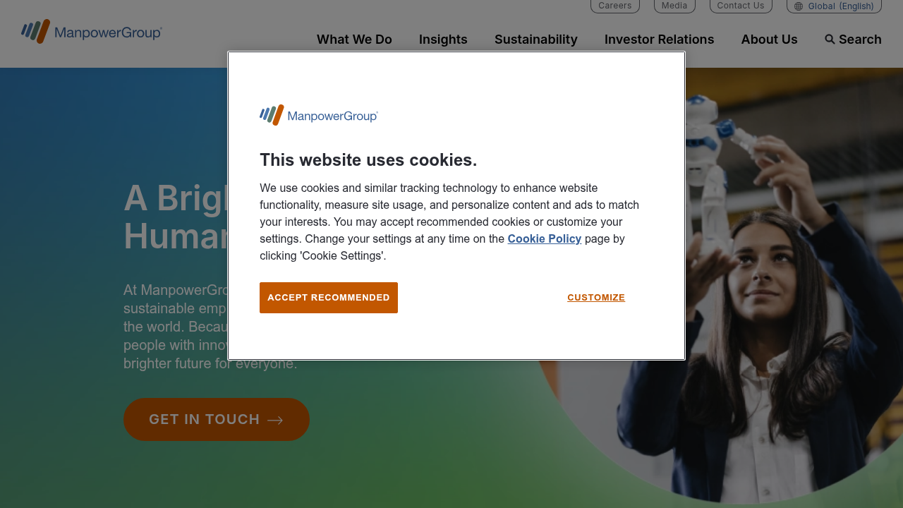 ManpowerGroup's website, an organization reporting on global talent shortages and the increasing demand for AI skills.