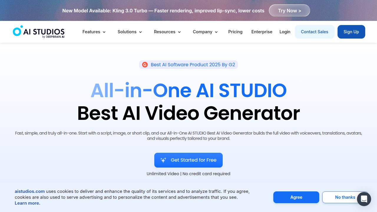 DeepBrain AI's homepage, showcasing an innovative company developing augmentation-focused AI solutions.
