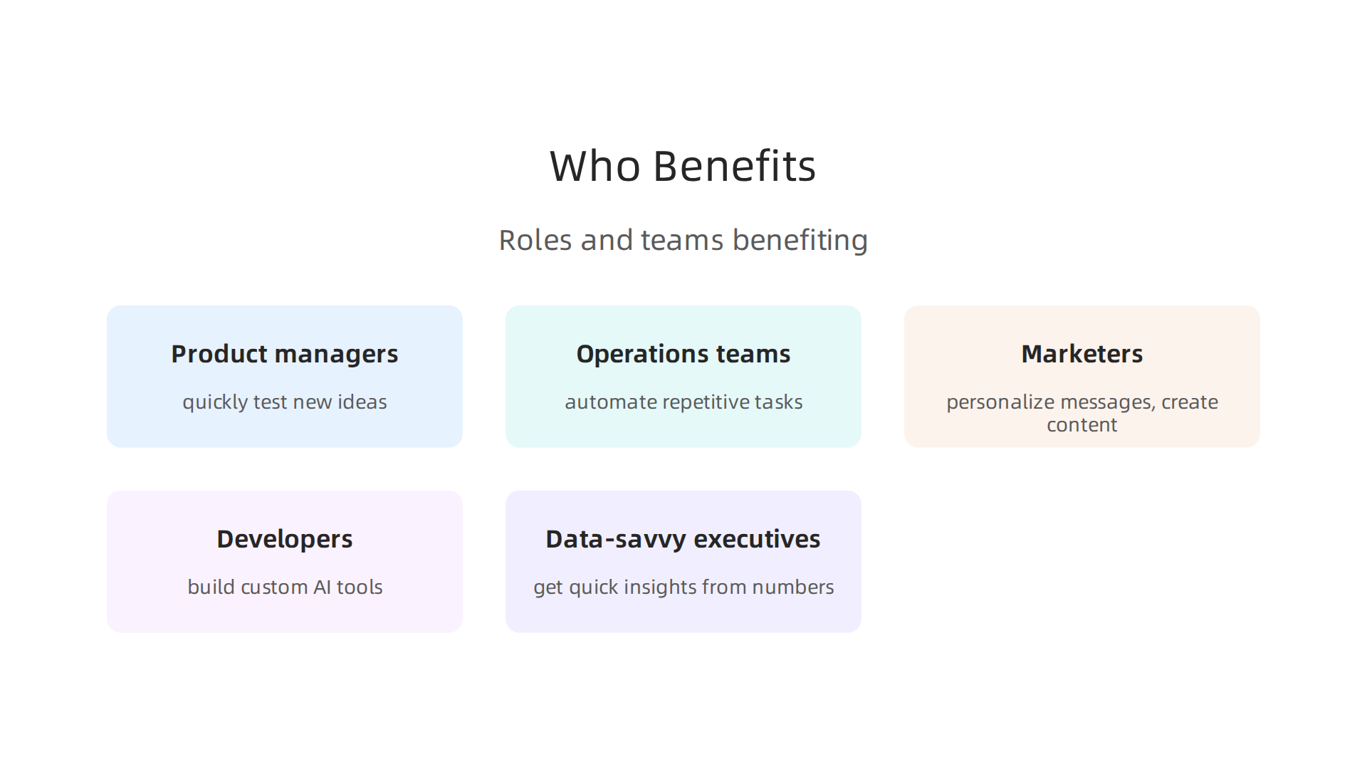 An infographic detailing various roles and teams that gain significant advantages from implementing Airtable AI solutions.