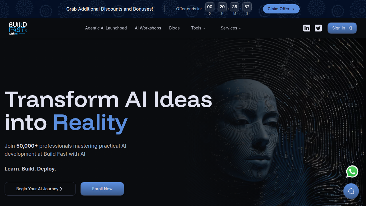 Screenshot of the Build Fast with AI homepage, a platform dedicated to resources and leaderboards for AI models and tools.