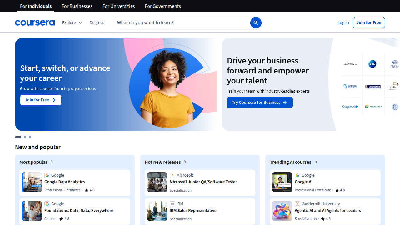 A screenshot of Coursera's website, featuring a career guide for data analysts.