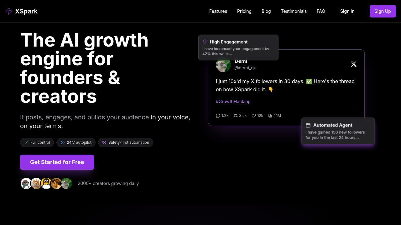 Screenshot of the XSpark blog homepage, a resource for mastering X analytics and boosting social media presence in 2026.