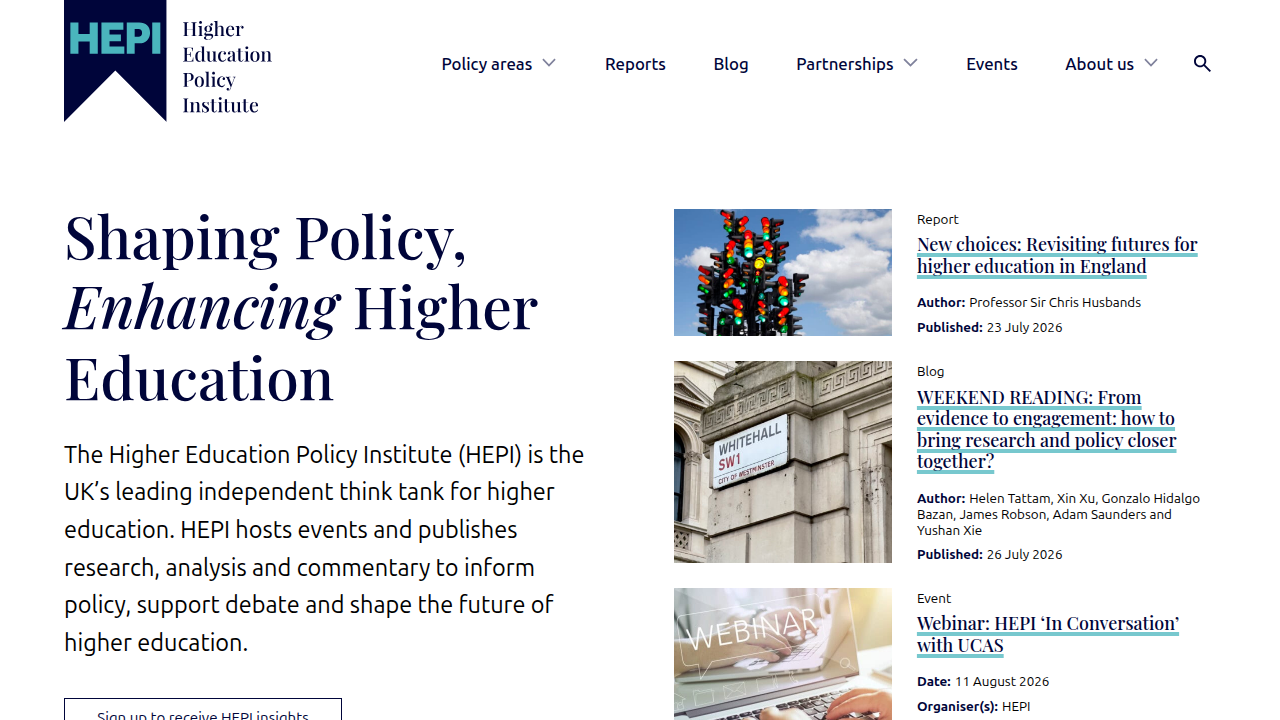 A screenshot of the Higher Education Policy Institute (HEPI) website, which publishes research on student AI usage.