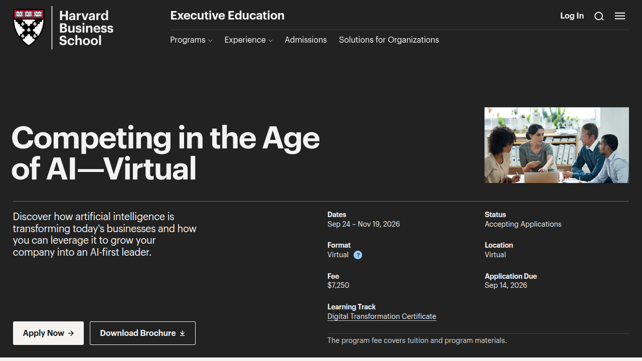 The 'Competing in the Age of AI' program from HBS Executive Education, designed for working leaders.