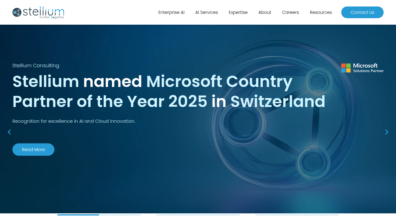 Screenshot of Stellium Consulting's homepage, a business intelligence consultancy referenced in the article.