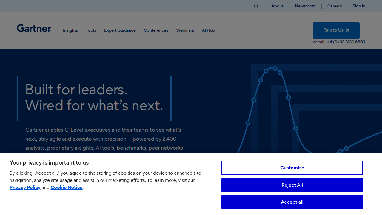The homepage of Gartner, a leading research and advisory company, often covering business intelligence and AI trends.