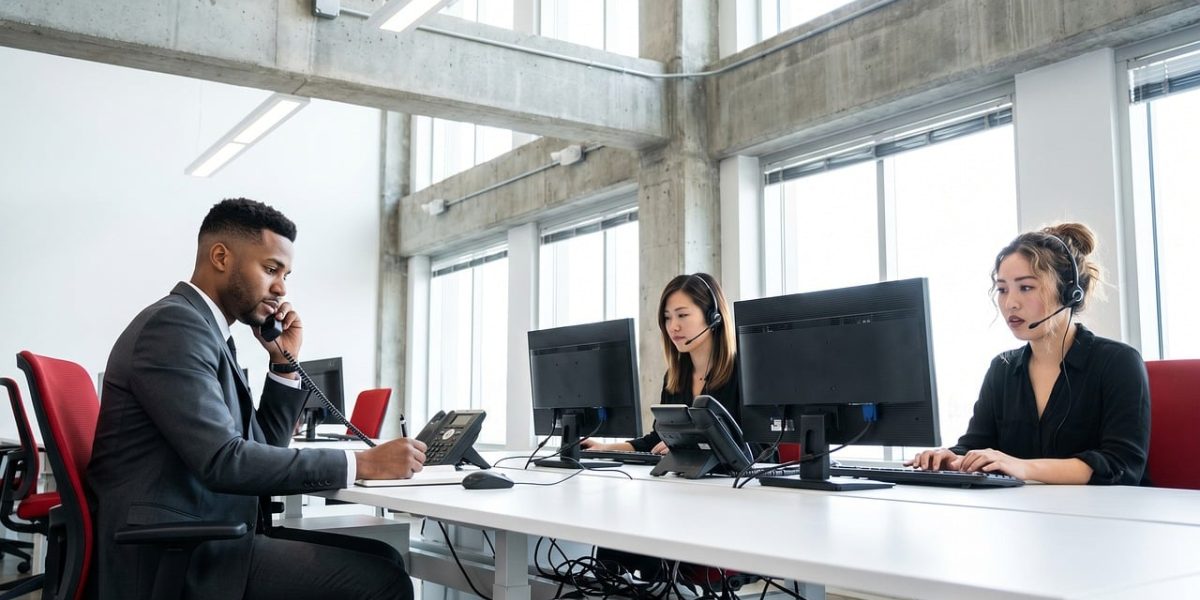 A customer service team working together, potentially leveraging AI tools for efficiency.